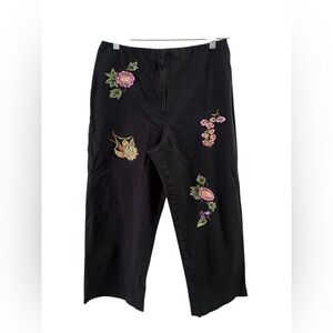 Vintage floral black sequin cropped straight leg pants